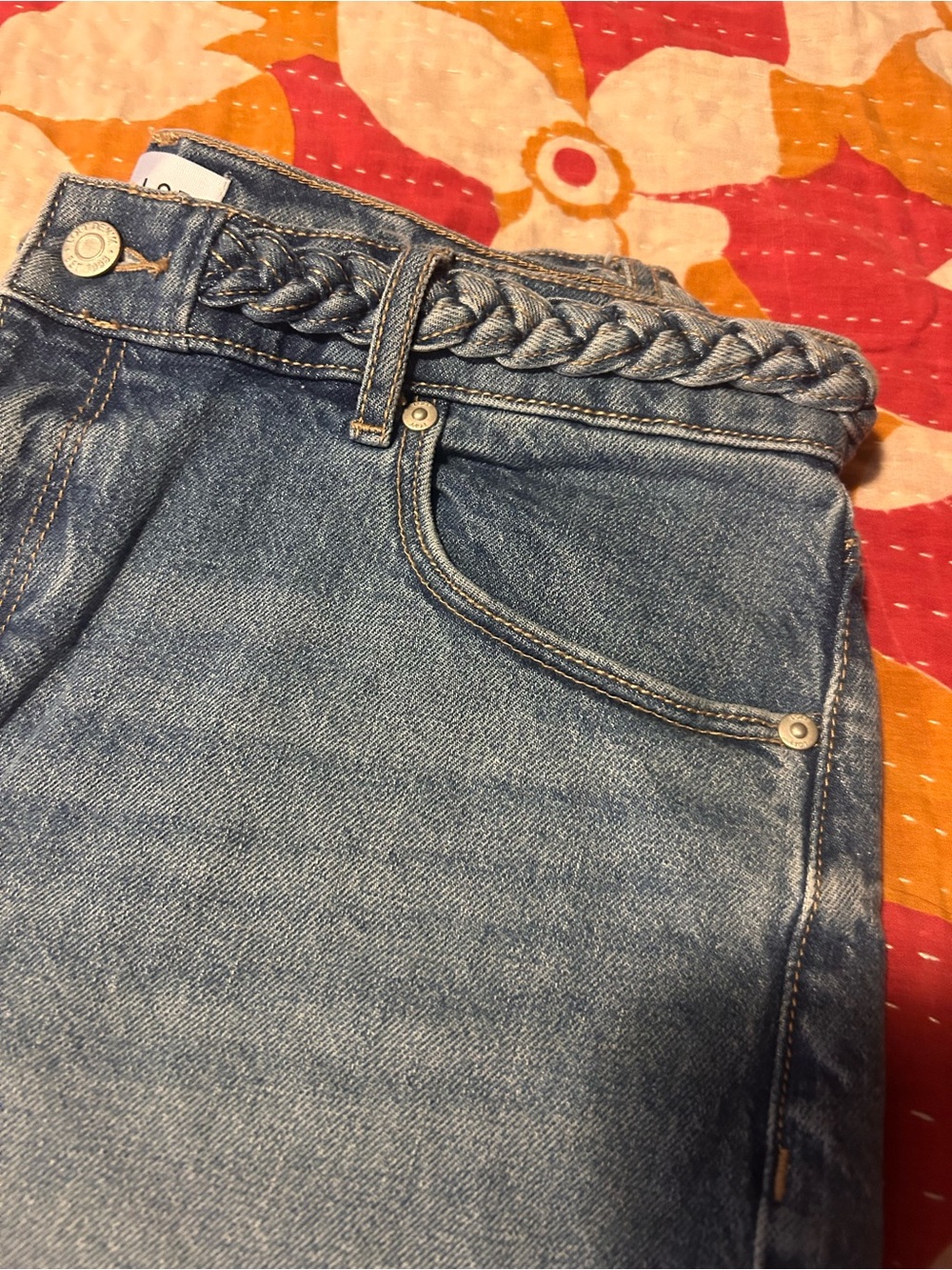 LOFT Light Wash Braided Waist Jean Shorts